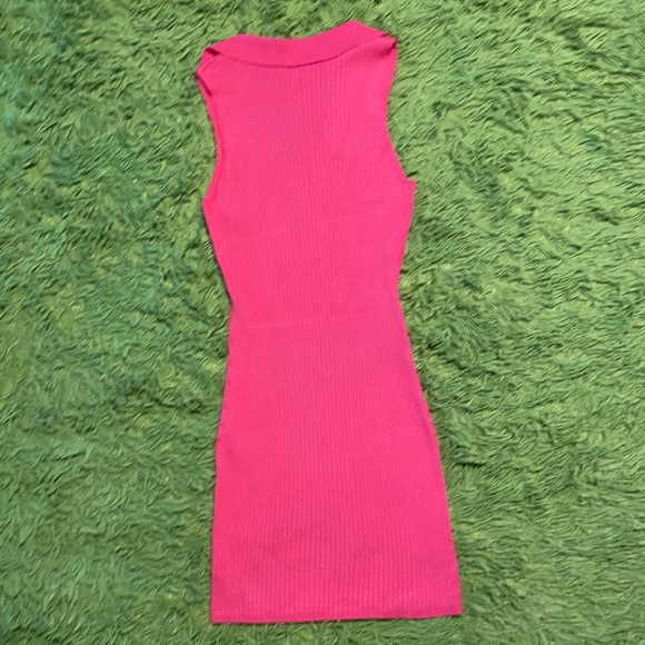 Crown & Ivy ‘Cabana’ Hot Pink Sleeveless Collared Rib Sweater Dress - Picture 4 of 8